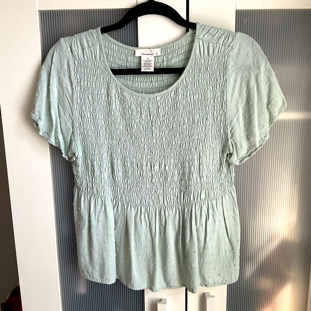 Green Peplum Short-Sleeve Top
